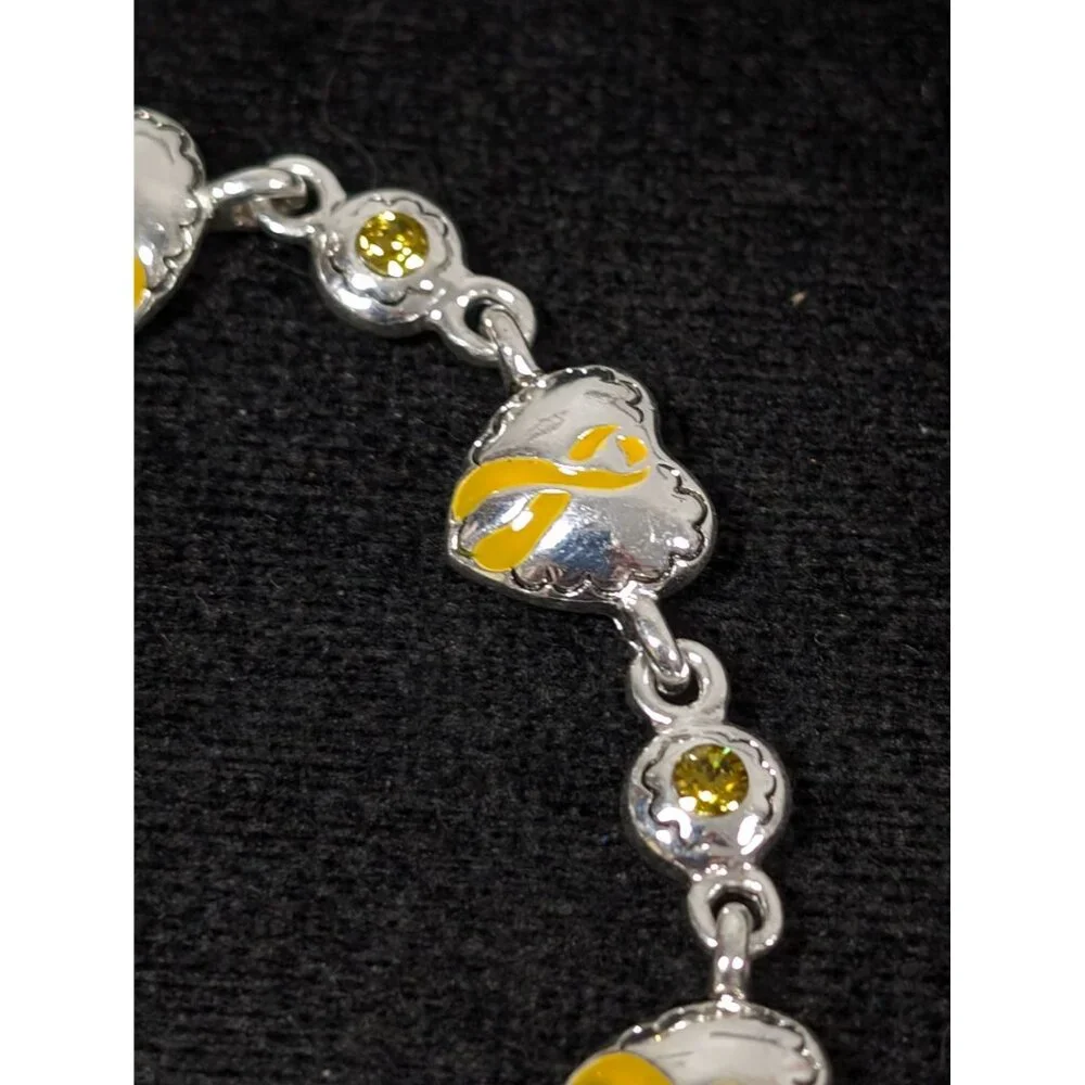 Yellow Ribbon Awareness Bracelet Rhinestone Heart Tennis 7